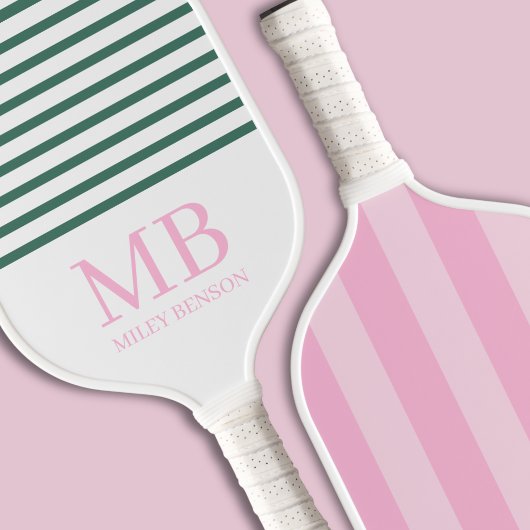 Esthetische Country Club Pink Stripes Monogram Sch Pickleball Paddle