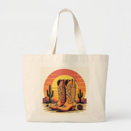 Esthetische Cowgirl zonsondergang Western Desert V Grote Tote Bag