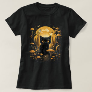 Esthetische Dark Cottagecore Cat onder paddenstoel T-shirt