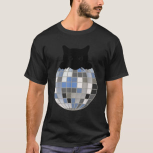 Esthetische Disco Bal Winter Sneeuw Zwarte Kat Dis T-shirt