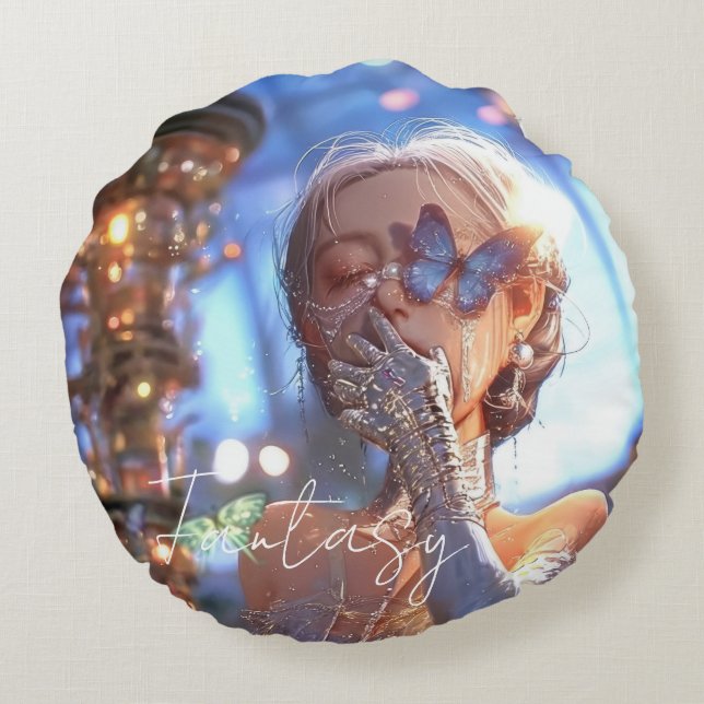 Esthetische / Donkere Fantasy Meisje Rond Kussen (Achterkant)