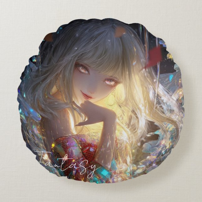 Esthetische / Donkere Fantasy Meisje Rond Kussen (Voorkant)