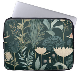 Esthetische donkere salie & perzik bloemrijke illu laptop sleeve