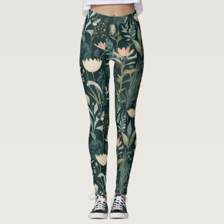 Esthetische donkere salie & perzik bloemrijke illu leggings