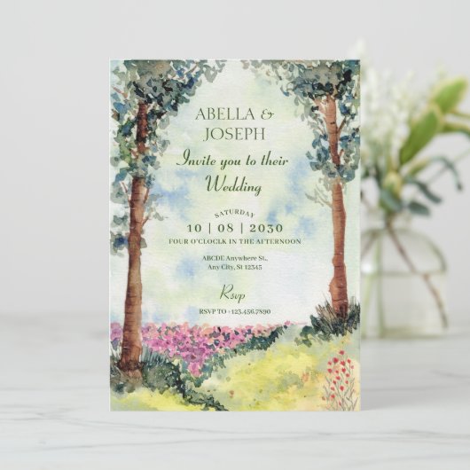 Esthetische dromerige bos bostuin bruiloft kaart (Staand voorkant)