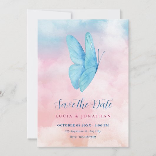 Esthetische dromerige vlinder bruiloft save the date (Voorkant)
