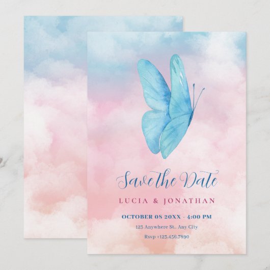 Esthetische dromerige vlinderbruiloft save the date (Voorkant / Achterkant)