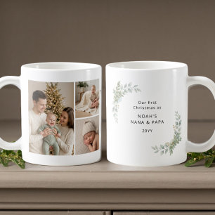 Esthetische eerste kerstfoto van nieuwe grootouder koffiemok