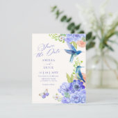 Esthetische elegante bloem bloesem vogel bruiloft save the date (Staand voorkant)