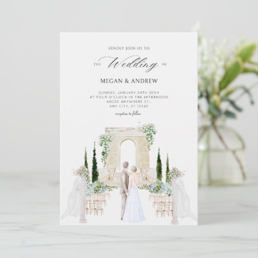 Esthetische elegante paar bruiloft tuin waterverf kaart (Staand voorkant)