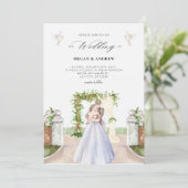 Esthetische elegante paar bruiloft tuin waterverf kaart (Staand voorkant)