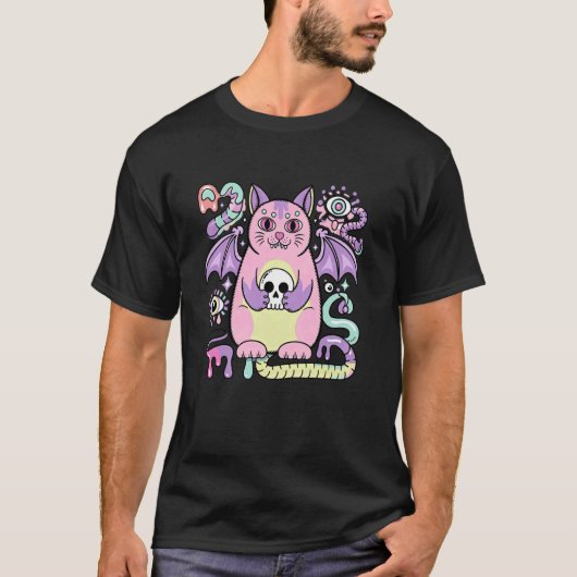 Esthetische en enge kat t-shirt (Voorkant)