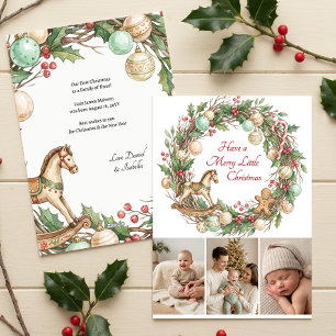 Esthetische familie van drie eerste kerstfoto feestdagenkaart