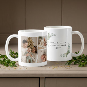 Esthetische Familie van Drie Eerste Kerstmis Foto Koffiemok