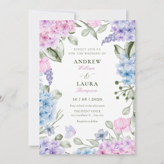 Esthetische Floral hortensia bruiloft Kaart (Achterkant)