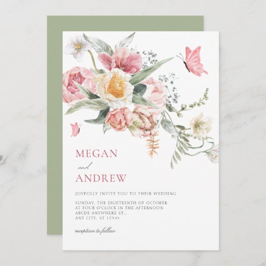 Esthetische florale pastel waterverf bruiloft kaart (Voorkant / Achterkant)