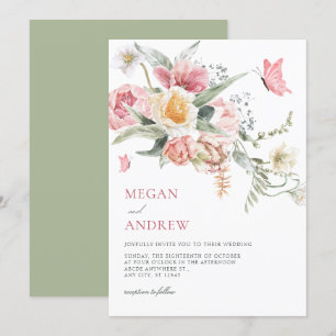Esthetische florale pastel waterverf bruiloft kaart