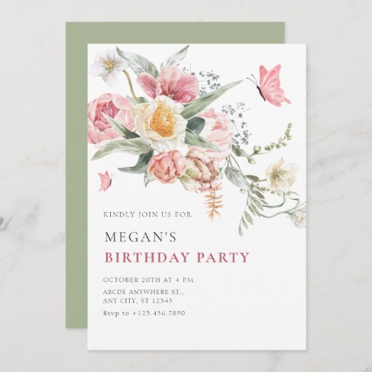 Esthetische florale pastel waterverf kaart (Voorkant / Achterkant)