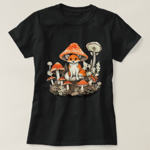 Esthetische Fox Mushroom Cottagecore Natuur Bloeme T-shirt