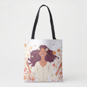 Esthetische gelukkige vrouw met bloemen tote bag (Voorkant)