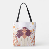 Esthetische gelukkige vrouw met bloemen tote bag (Achterkant)
