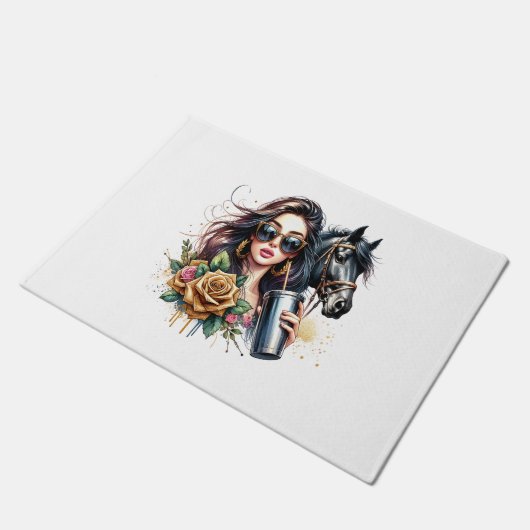 Esthetische Girl Horse Glitter Rozen Deurmat (Schuin)