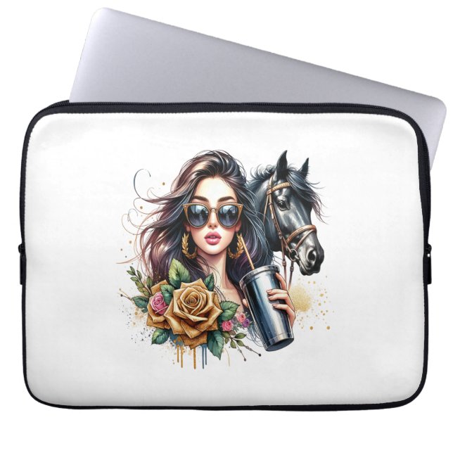Esthetische Girl Horse Glitter Rozen Laptop Sleeve (Voorkant)