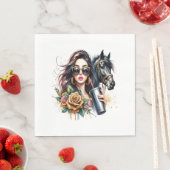 Esthetische Girl Horse Glitter Rozen Servet (Insitu)