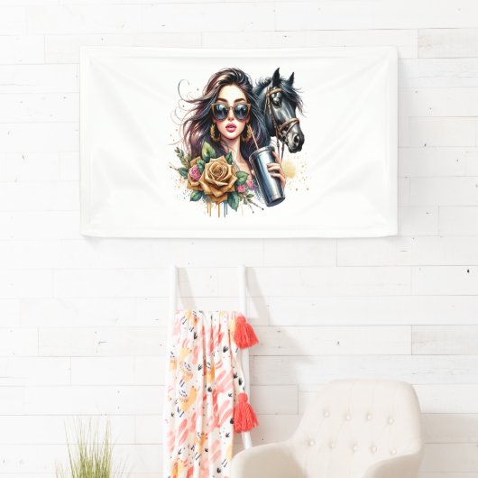 Esthetische Girl Horse Glitter Rozen Spandoek (Insitu)