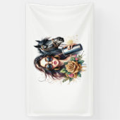 Esthetische Girl Horse Glitter Rozen Spandoek (Verticaal)