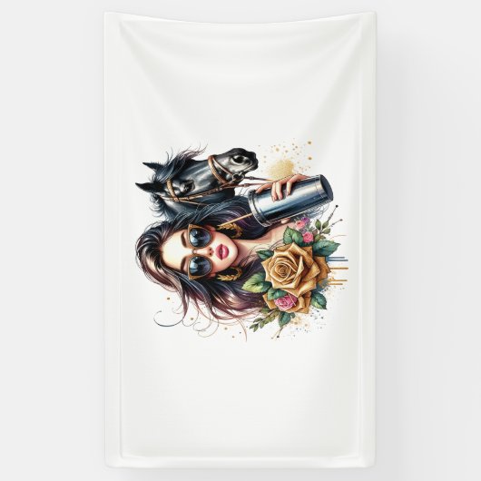 Esthetische Girl Horse Glitter Rozen Spandoek (Verticaal)