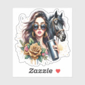 Esthetische Girl Horse Glitter Rozen Sticker (Vel)