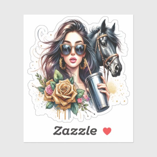 Esthetische Girl Horse Glitter Rozen Sticker (Vel)