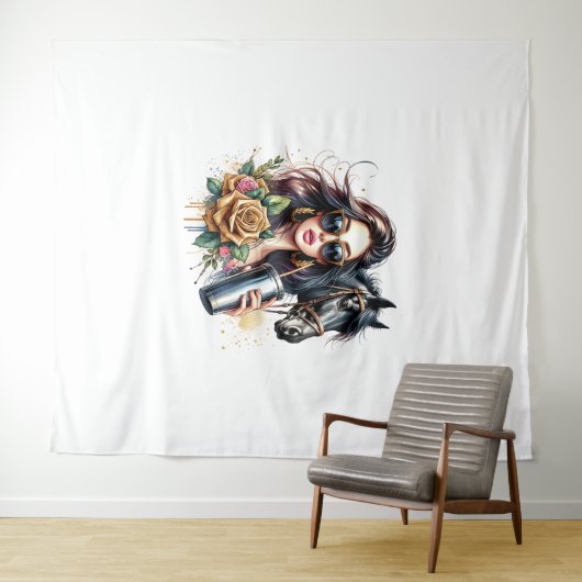 Esthetische Girl Horse Glitter Rozen Wandkleed (In Situ (horizontaal))