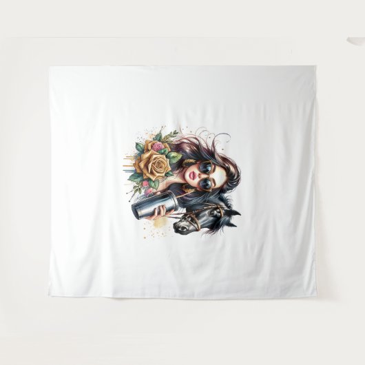 Esthetische Girl Horse Glitter Rozen Wandkleed (Voorkant (horizontaal))