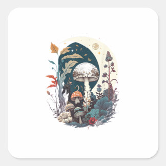 Esthetische Goblincore Cottagecore Paddenstoel Bot Vierkante Sticker