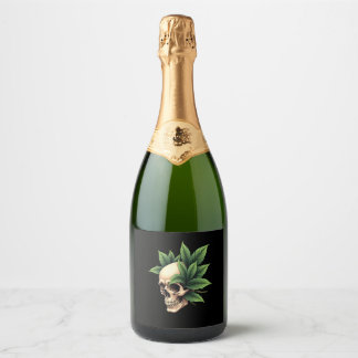 Esthetische Goth Grunge Schedel Tropisch Monstera  Sparkling Wijnetiket