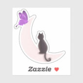 Esthetische Hemelse Kat en Paarse Vlinder Maan  Sticker (Vel)