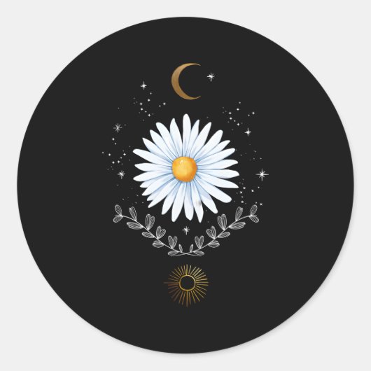 esthetische hemelzon en motorboho Daisy-bloem Ronde Sticker (Voorkant)