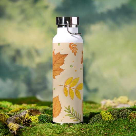 "Esthetische herfstbladerenpatroon waterfles" Waterfles (Buiten (Gedraaid) )