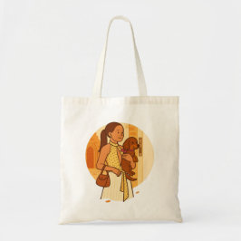 Esthetische illustratie van een hondenmoeder met p tote bag