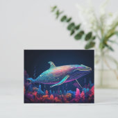 Esthetische illustratie van neon whale briefkaart (Staand voorkant)