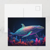 Esthetische illustratie van neon whale briefkaart (Voorkant / Achterkant)