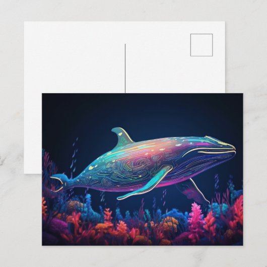 Esthetische illustratie van neon whale briefkaart (Voorkant / Achterkant)