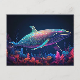 Esthetische illustratie van neon whale briefkaart