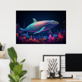 Esthetische illustratie van neon whale poster (Thuiskantoor)