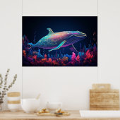Esthetische illustratie van neon whale poster (Keuken)