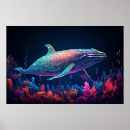 Esthetische illustratie van neon whale poster