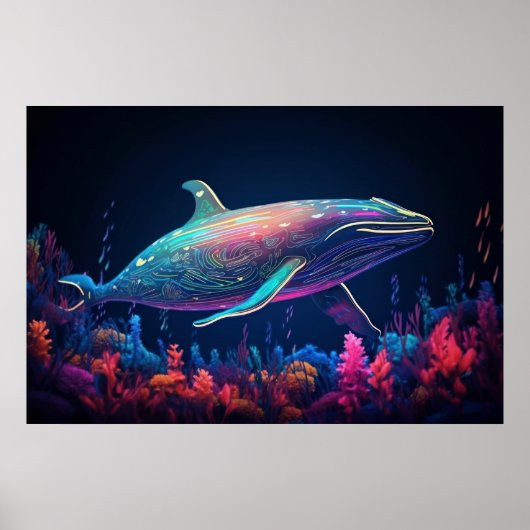 Esthetische illustratie van neon whale poster (Voorkant)