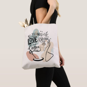 Esthetische Illustraties, Meisjes Koffie Tote Bag